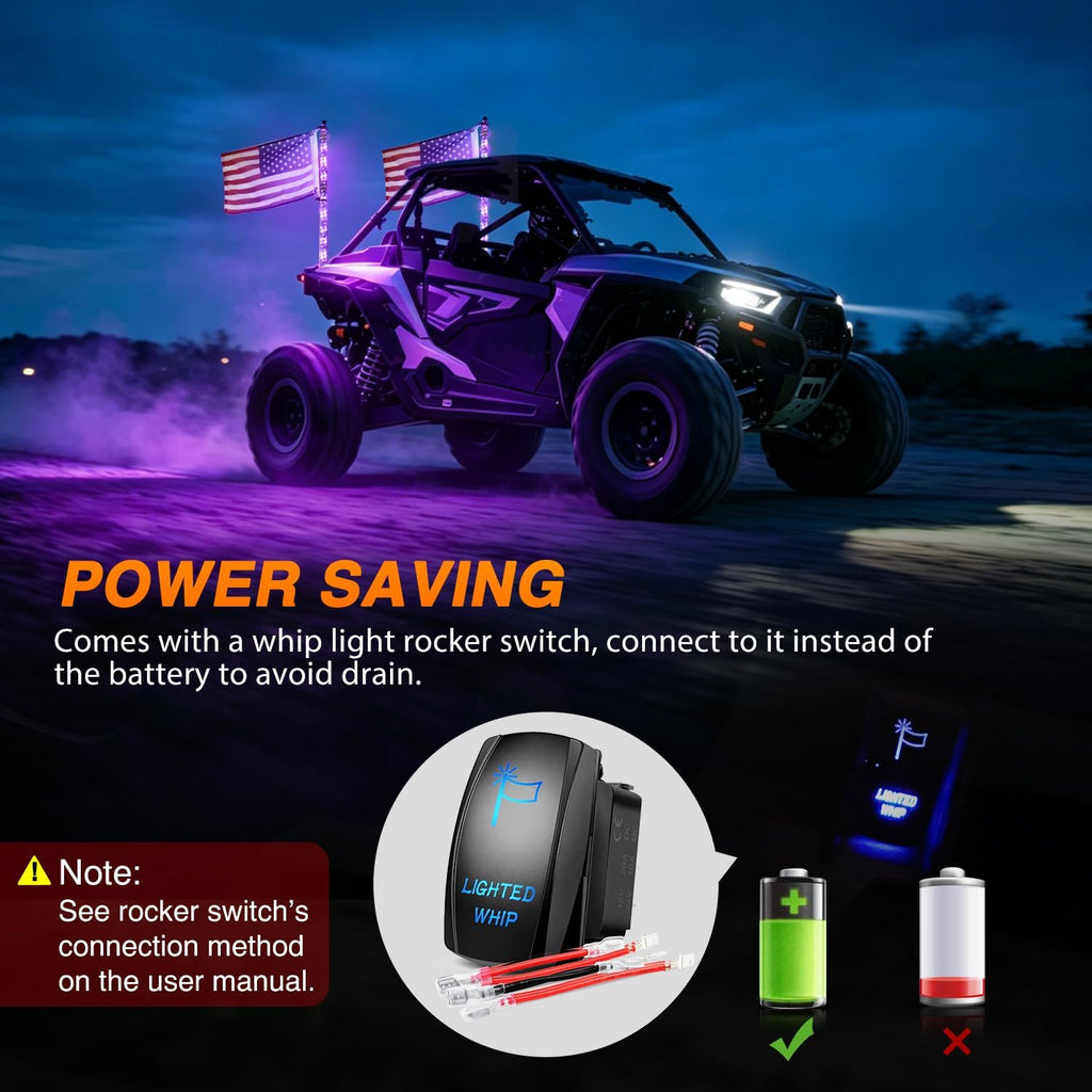 Nilight LED Whip Light 2PC 3FT Spiral RGB Antenna Whips with Spring Base, App/Remote Control DIY Chasing Patterns Brake & Reverse Turn Signal Lights for Side by Side ATV UTV RZR Can-Am Buggy Jeep