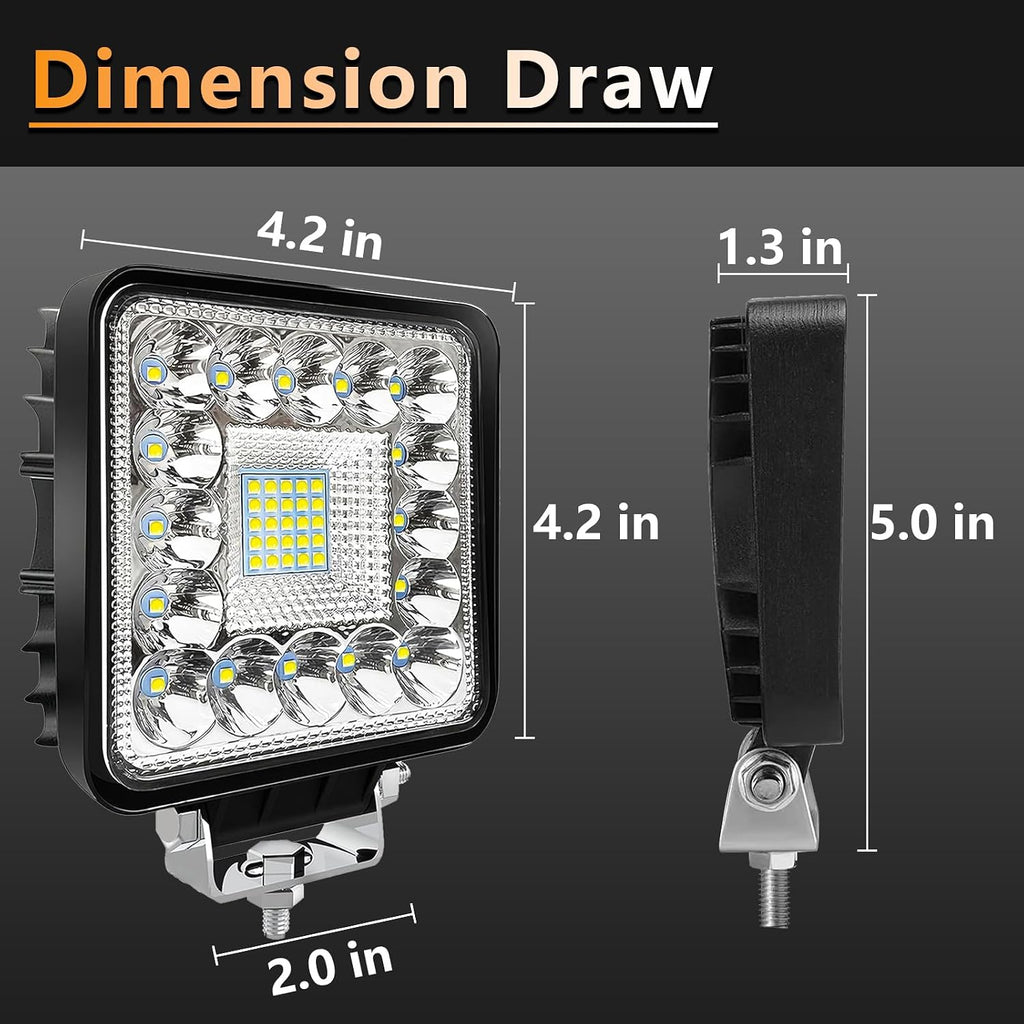SAN YOUNG LED Tractor Work Lights, 4 Inch LED Spot Lights LED Pods for Trucks Boat Trailer ATV UTV RZR RV OTR, 120W 10000lm 12V 24V Square Off Road Light Bars