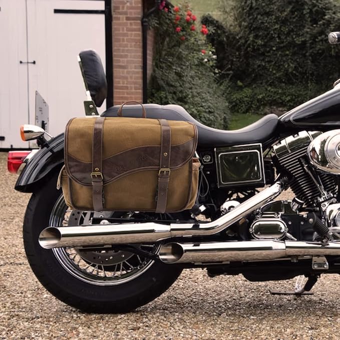 NICECNC Motorcycle Saddle Bags, Vintage Oil Waxed Canvas Motorcycle Saddlebags - Image 9