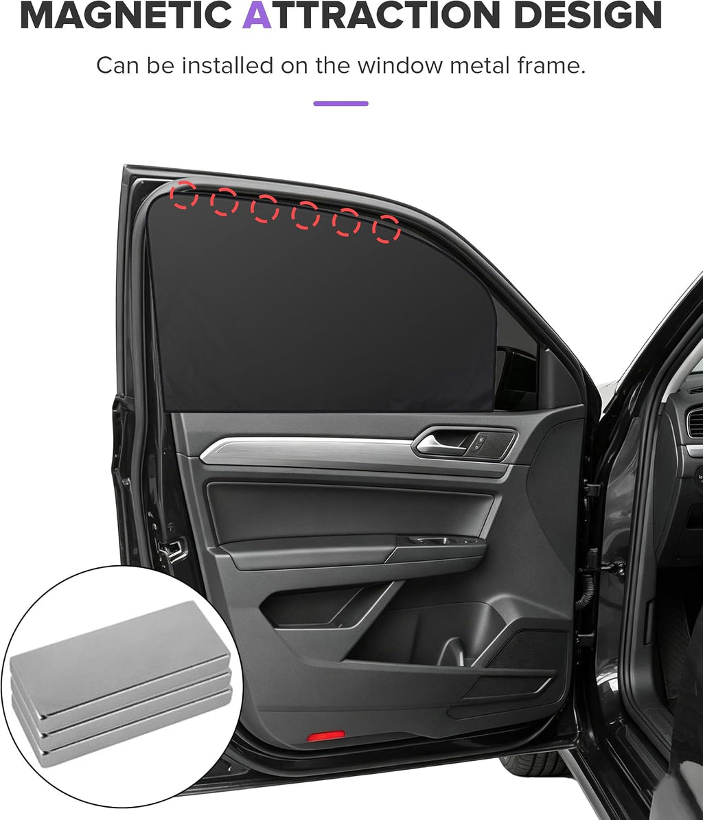 Car Window Shades,Car Accessories Magnetic Side Window Covers,Sun Blocker and UV Protector for Baby, Kids,Automotive Double Layer Curtain,Suitable for Most Car (Black, Front Window)
