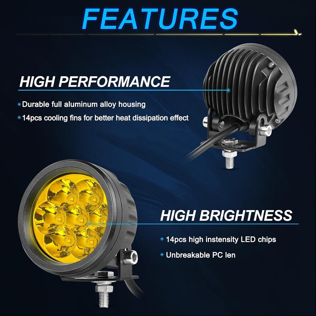 amber led pod lights, acec shop 2pcs 42w, front angle view