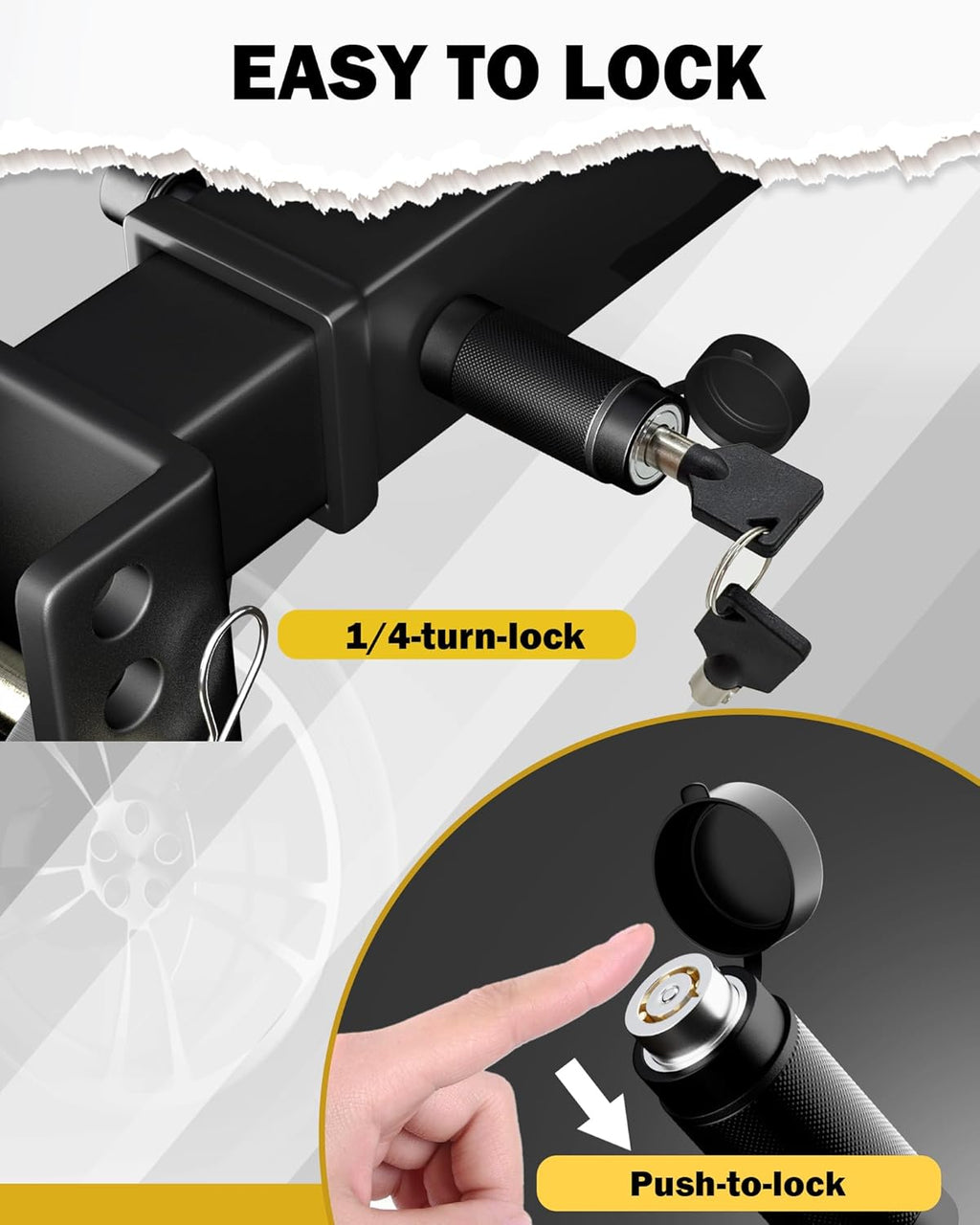 TIROL Trailer Hitch Lock Fits Class III IV 2" & 2-1/2" Receiver, 5/8" Dia 3-1/2" Long Pin Anti-Theft Tow Hitch Pin Lock with Push-to-Lock System, Anti-Rattle O-Rings for Trailer Truck SUV Boat