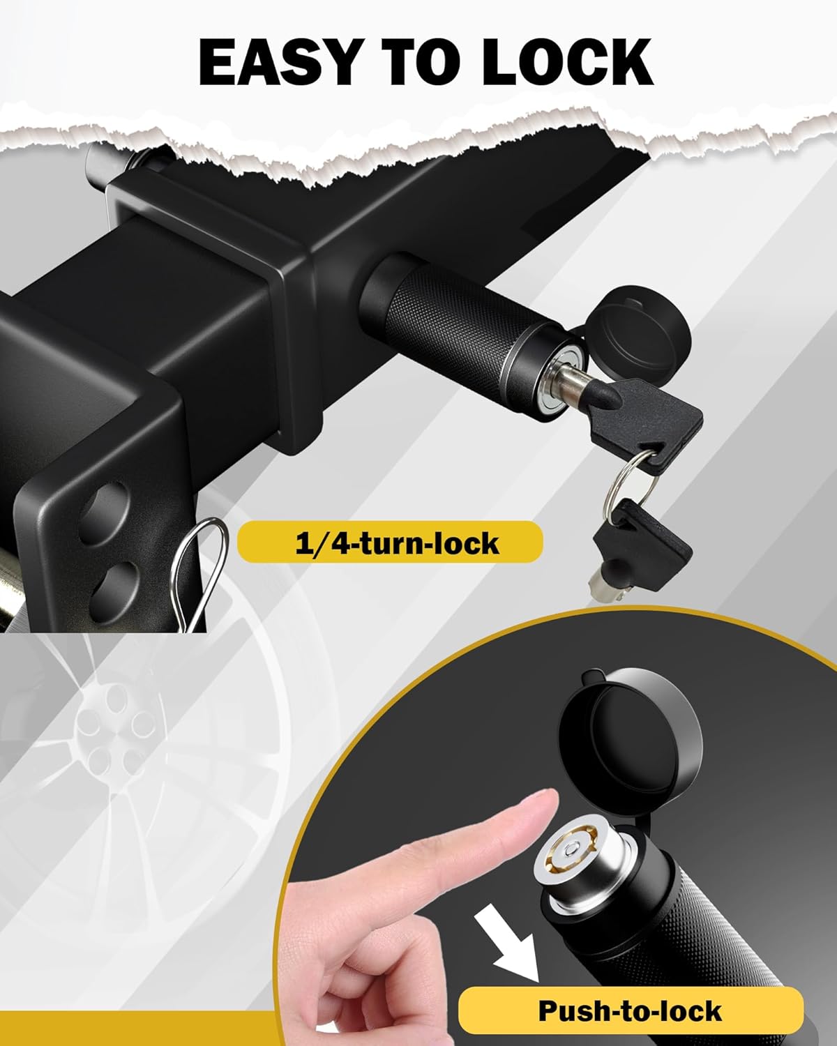 TIROL Trailer Hitch Lock Fits Class III IV 2" & 2-1/2" Receiver, 5/8" Dia 3-1/2" Long Pin Anti-Theft Tow Hitch Pin Lock with Push-to-Lock System, Anti-Rattle O-Rings for Trailer Truck SUV Boat