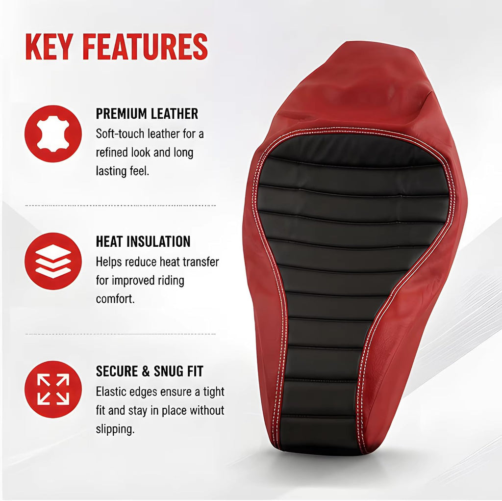 for Vespa Primavera Sprint 125 250 150 50 Leather Seat Cushion Thickened Sponge Insulation Seat Cover Protector (RED)