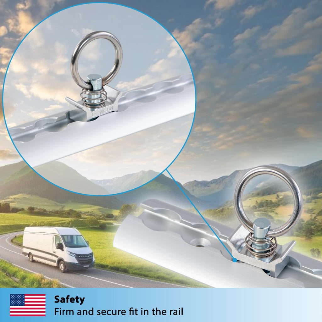 valonic Gecko - Single Stud Fitting for L Track, 8 Pieces, 1000 daN, Stainless Steel roundring, for Rail System, Lashing Accessories for tie tie Downs for Truck Bed