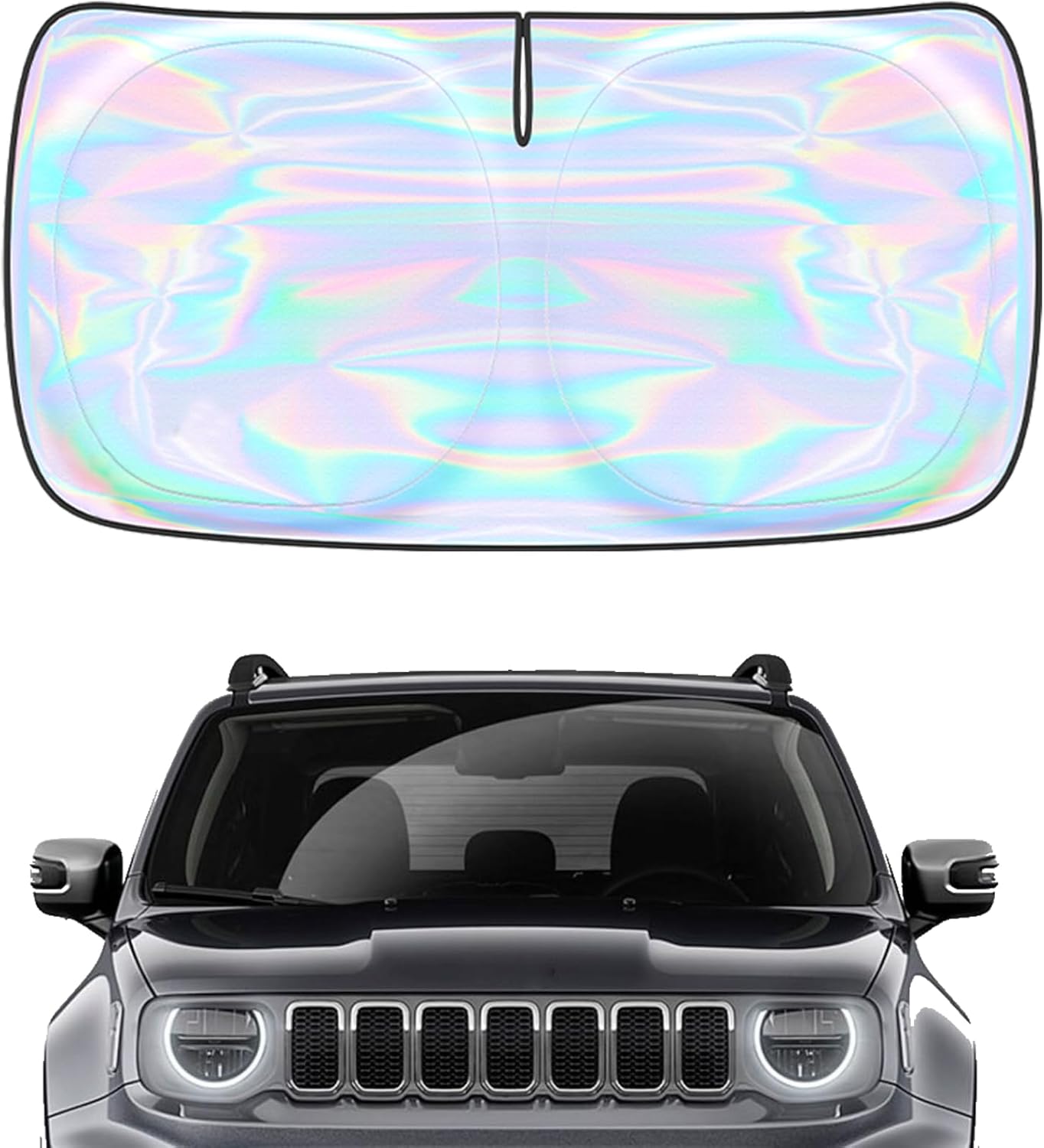 Windshield Sun Shade for Jeep Renegade 2015-2024 - 4 Layers SunShade Compatible with Jeep Renegade Foldable Front Window Sunshade Sun Visor Protector Block UV Rays Keep Your Car Cooler Car Accessories