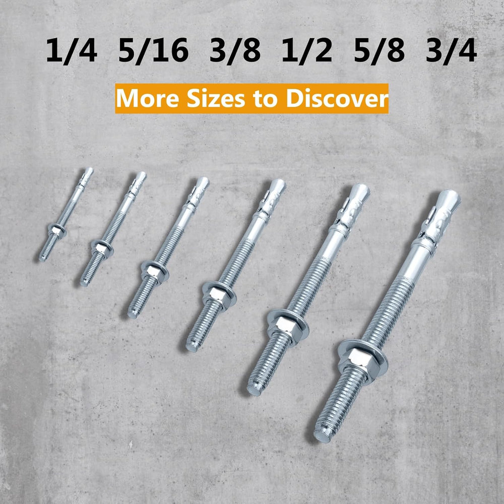 Party Animals 1/2 x 3-1/2 Inch Wedge Anchor, 50 PCs Zinc-Plated Industrial An...