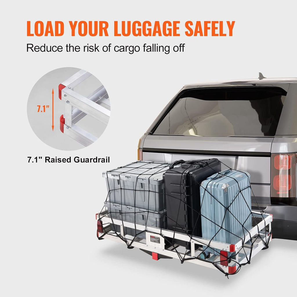 VEVOR 49.4 x 22.4 x 7.1 in Hitch Cargo Carrier, 500lb Capacity Trailer Hitch Mount Aluminum Cargo Basket, Luggage Carrier Rack Fits 2" Hitch Receiver for SUV Truck Pickup Camping