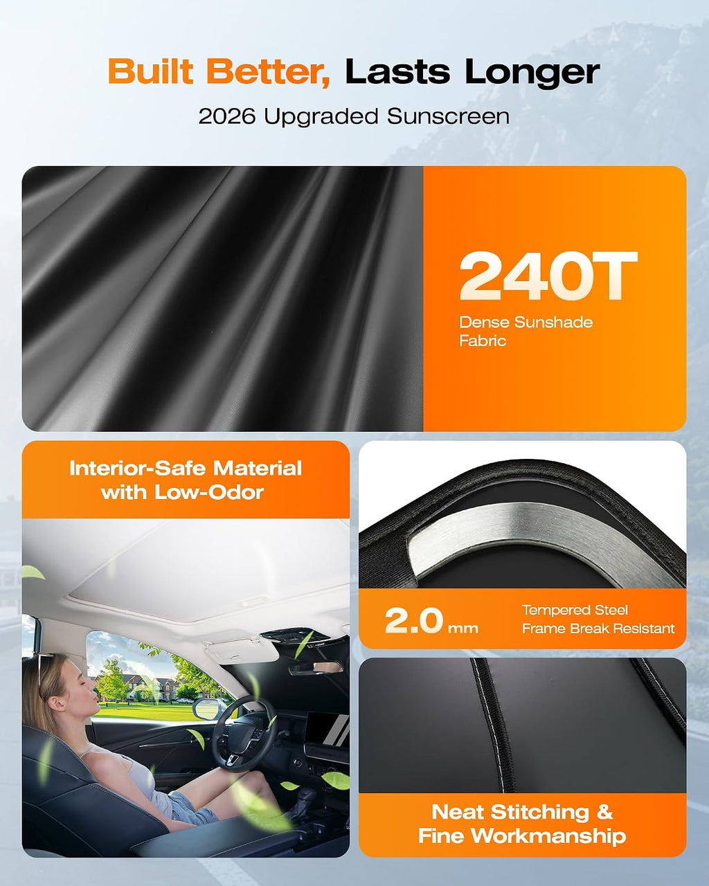 Windshield Sun Shade for Toyota Camry 2018-2026, Helps Keep Car Cooler, 99% UV Protection Foldable Windshield Sunshade, Beige 240T Heat Shield for Daily Parking, Cars, SUVs, Trucks, with Storage Bag