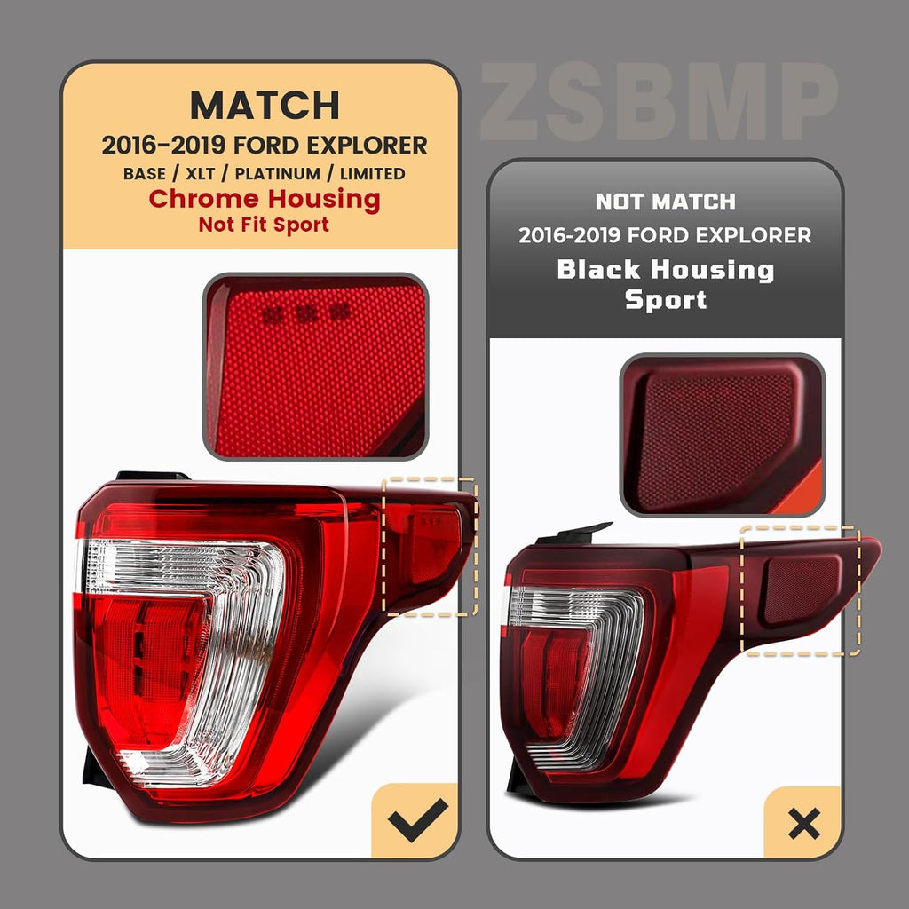 LED Tail Lights Compatible with 2016 2017 2018 2019 Ford Explorer | TailLights Assembly Rear Brake Lamp with Bulbs and Harnesses OE:FB5Z13404A(2016-2019 ford explorer, Right Passenger Side)