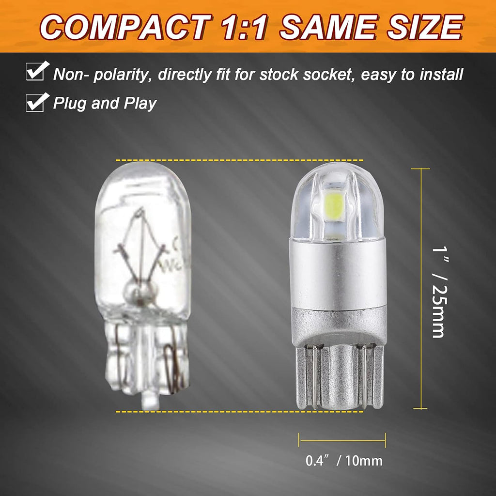 Auxbeam 194 T10 LED Bulbs, 6000K White, 2 PCS | Non-Polarity, Extremely Bright, 168 W5W 2825 Light Bulbs, License Plate Dome Map Dashboard Lights, T10 Replacement Bulb