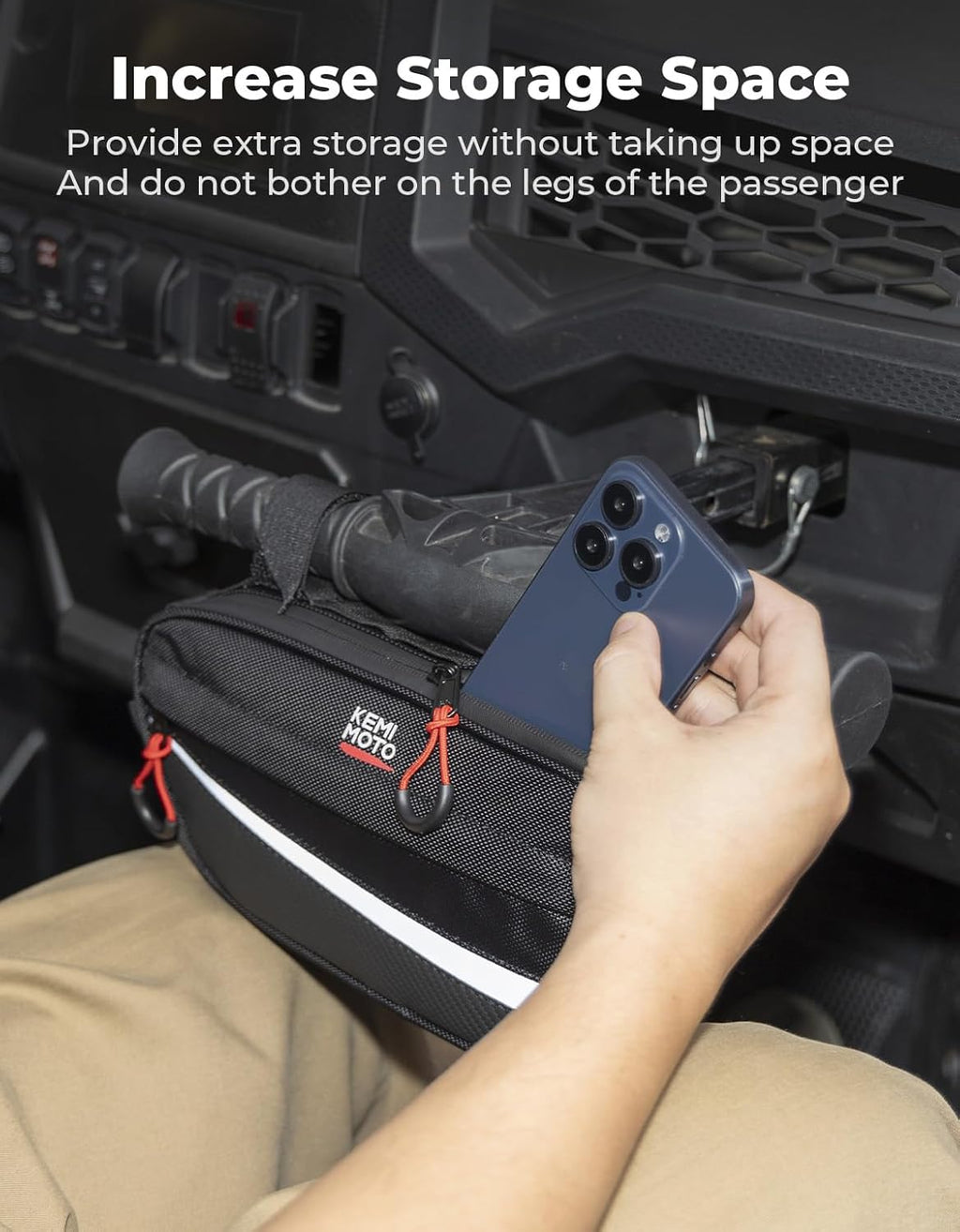KEMIMOTO UTV Roll Cage Storage Bag, Grab Handle Storage Bag | Universal Fit, 1680D, 11" x 5" Side by Side Storage Accessories, Compatible with UTV, ATV, Golf Cart, Bike, Off-road Vehicle