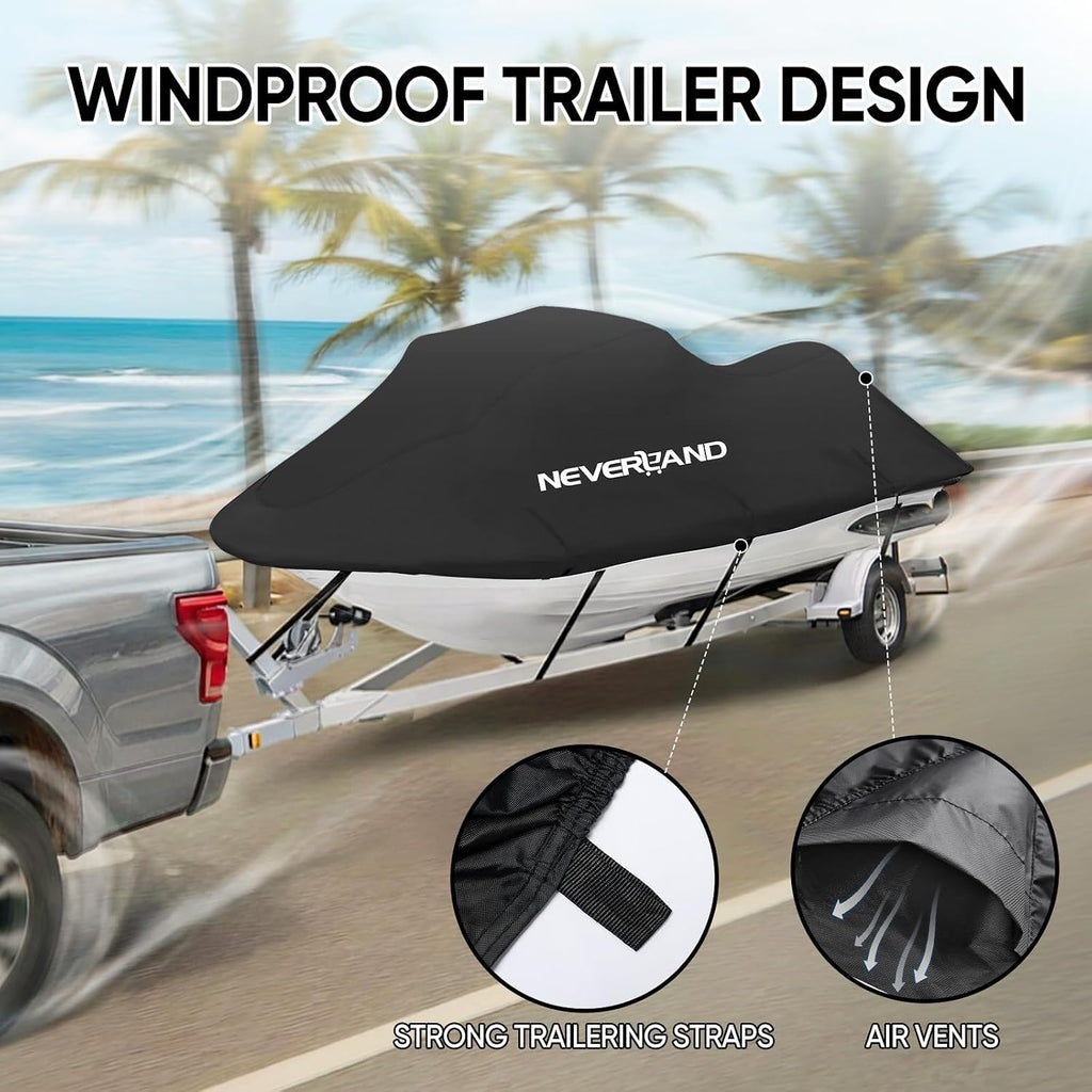 NEVERLAND Jet Ski Cover Suitable for 2 3 Seater Jetski Covers Heavy Duty Waterproof with 2 Air Vent Marine Grade UV Resistant Compatible with Yamaha Sea-Doo Lengths 120'' to 135"(Black)