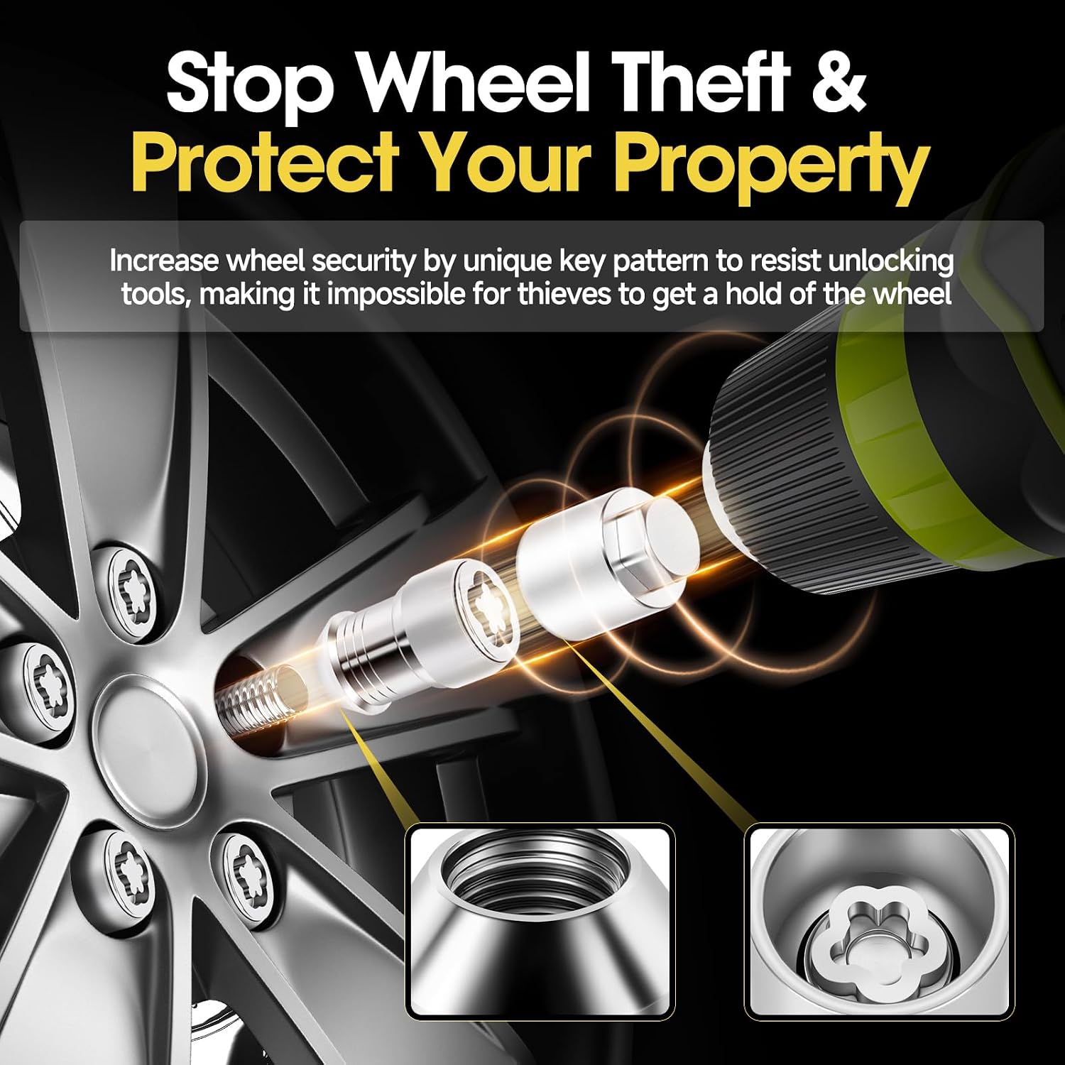 Wheel Lock Lug Nut Set Anti-Theft Security Locking Lug Nut Compatible with Jeep Vehicle 2018-2024 Wrangler JL 2020-2024 Gladiator JT Replace OE 82215711 and 82215711AA