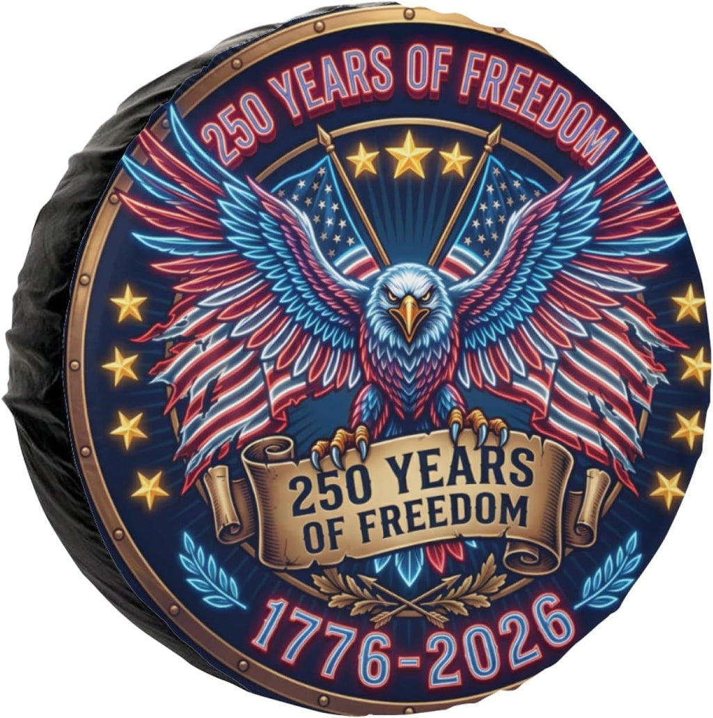 USA 250th Anniversary 1776-2026 Spare Tire Cover, Weatherproof Dust-Proof Universal 250 Year American Patriotic Decor Wheel Protectors Universal Fit for Trailer Rv SUV Truck Camper Travel Trailer 17"