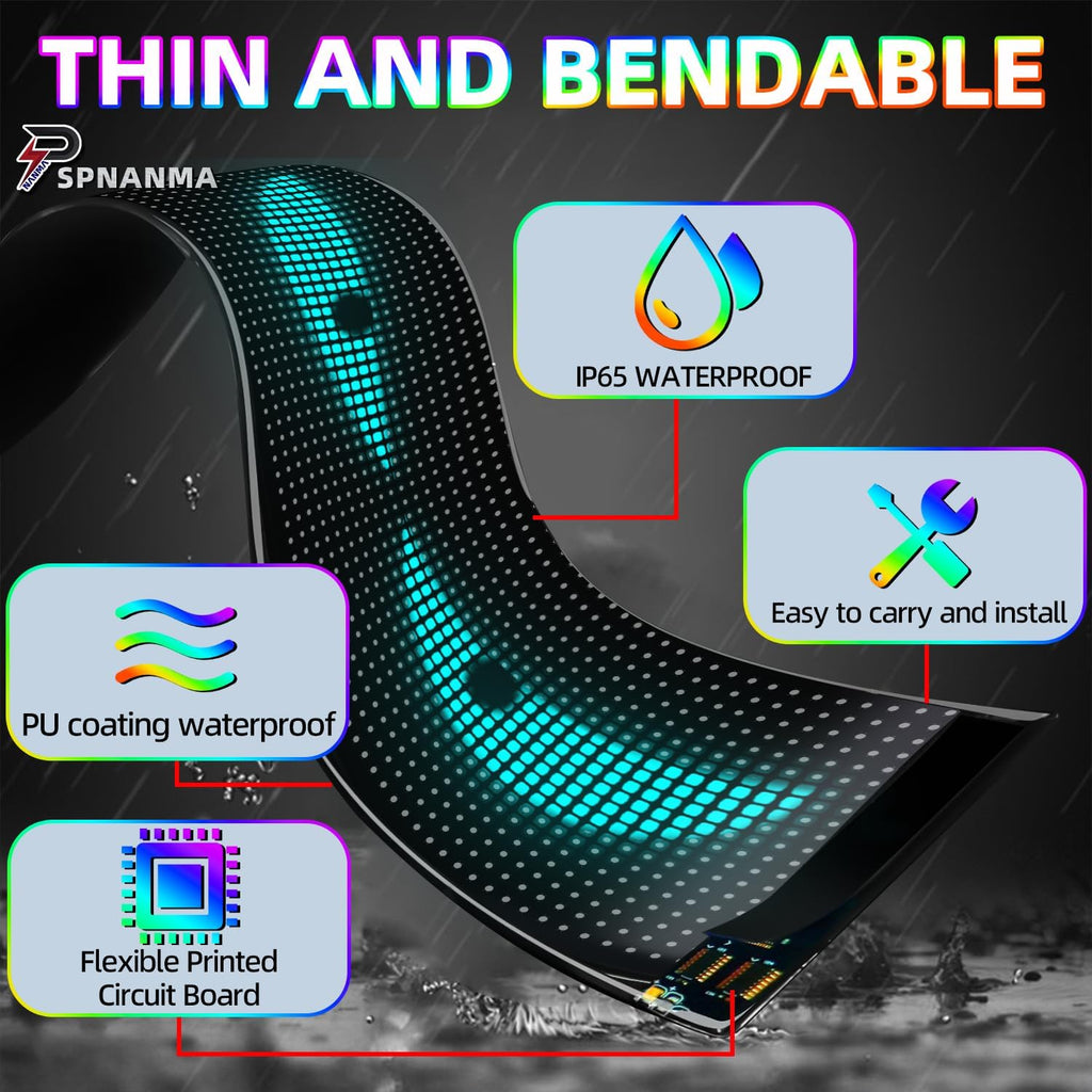 2-Pack Devil Eyes LED Display for Car Windshield, 14"×4.3" Programmable LED Matrix Panel, Flexible Waterproof Sign for Sedan/SUV/Truck – Bluetooth App/USB Powered