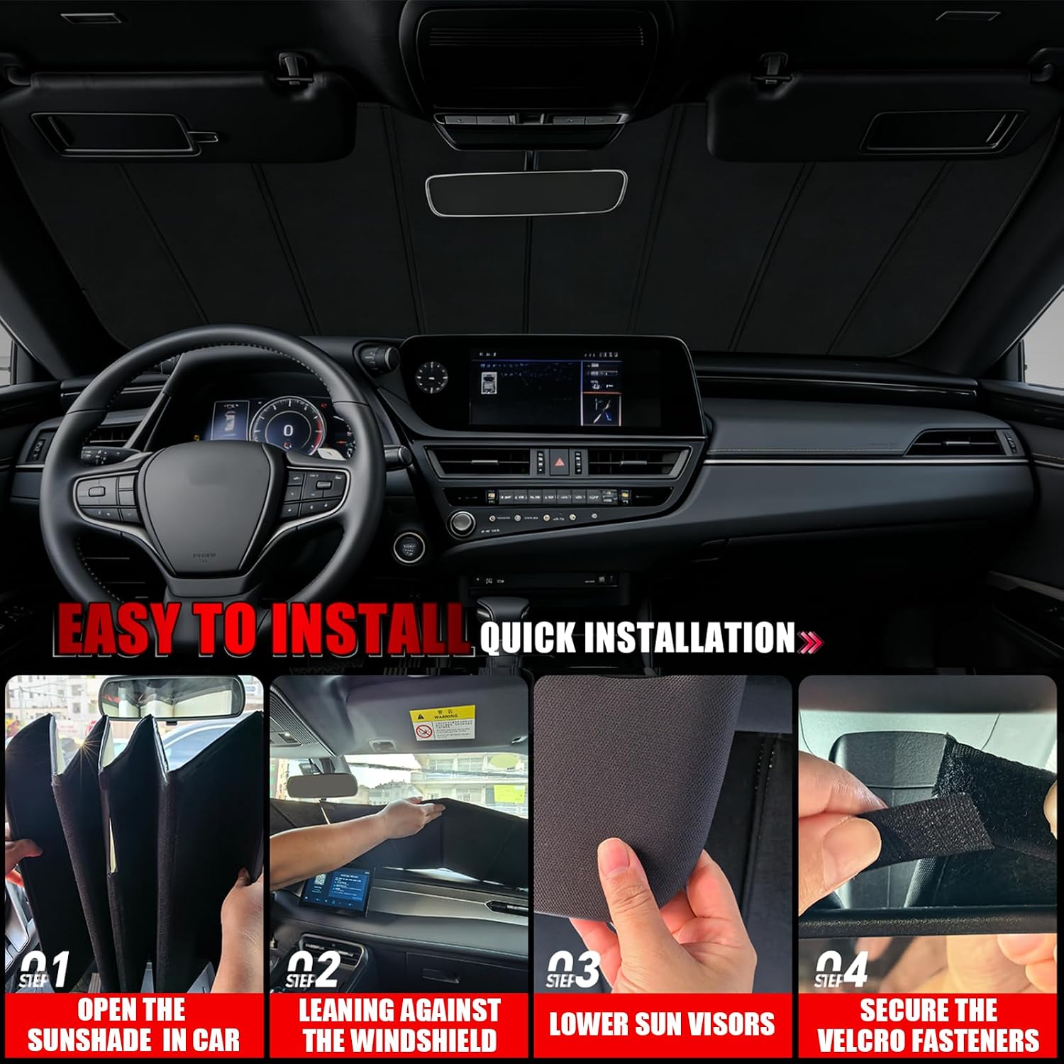 Windshield Sun Shade for Toyota Tundra 2022-2026, Front Window Visor Accessories, Folding Design Blocks Heat & UV Rays Maintain Cool Interior and Save Space
