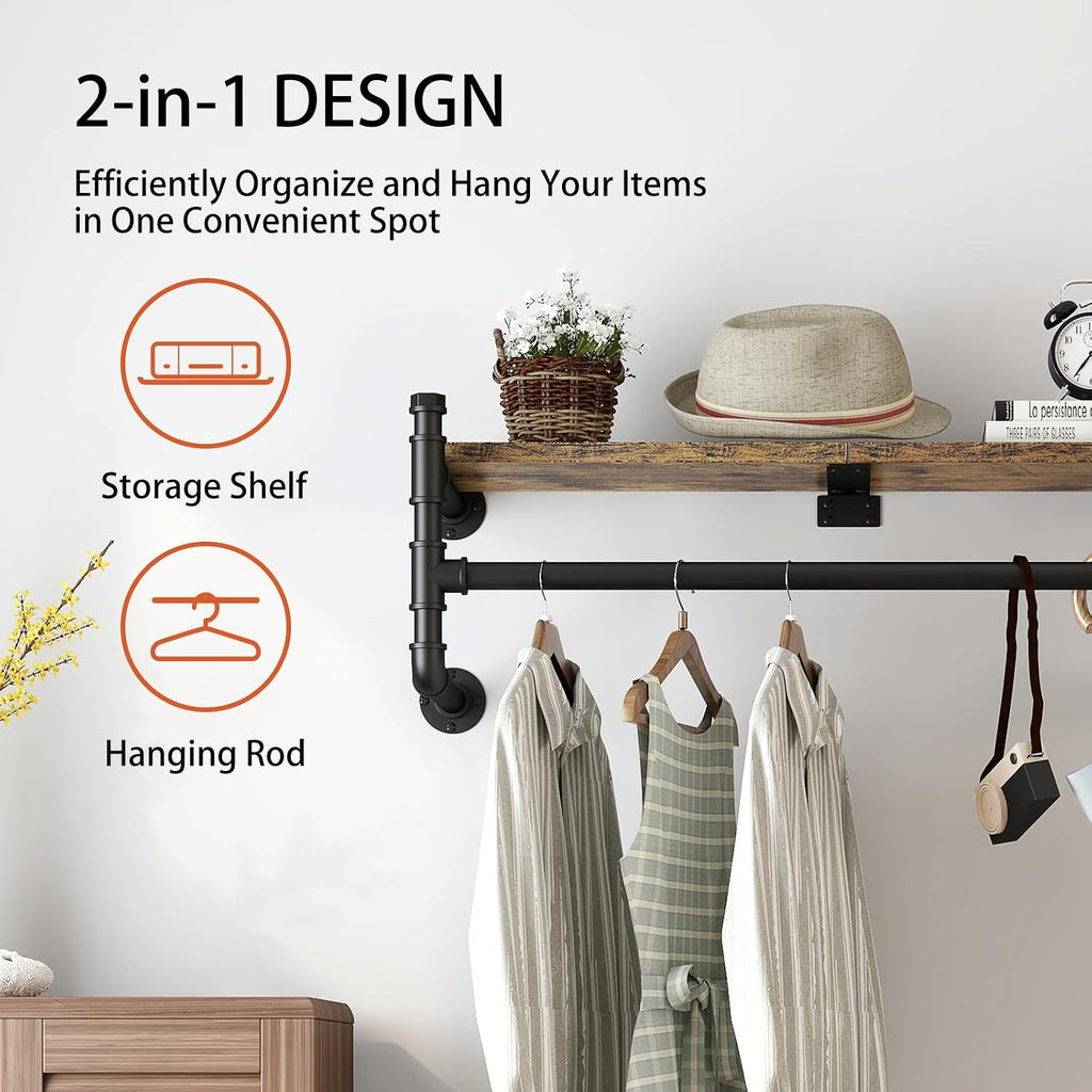 industrial pipe clothing rack,wall mounted clothes rack with, close-up detail