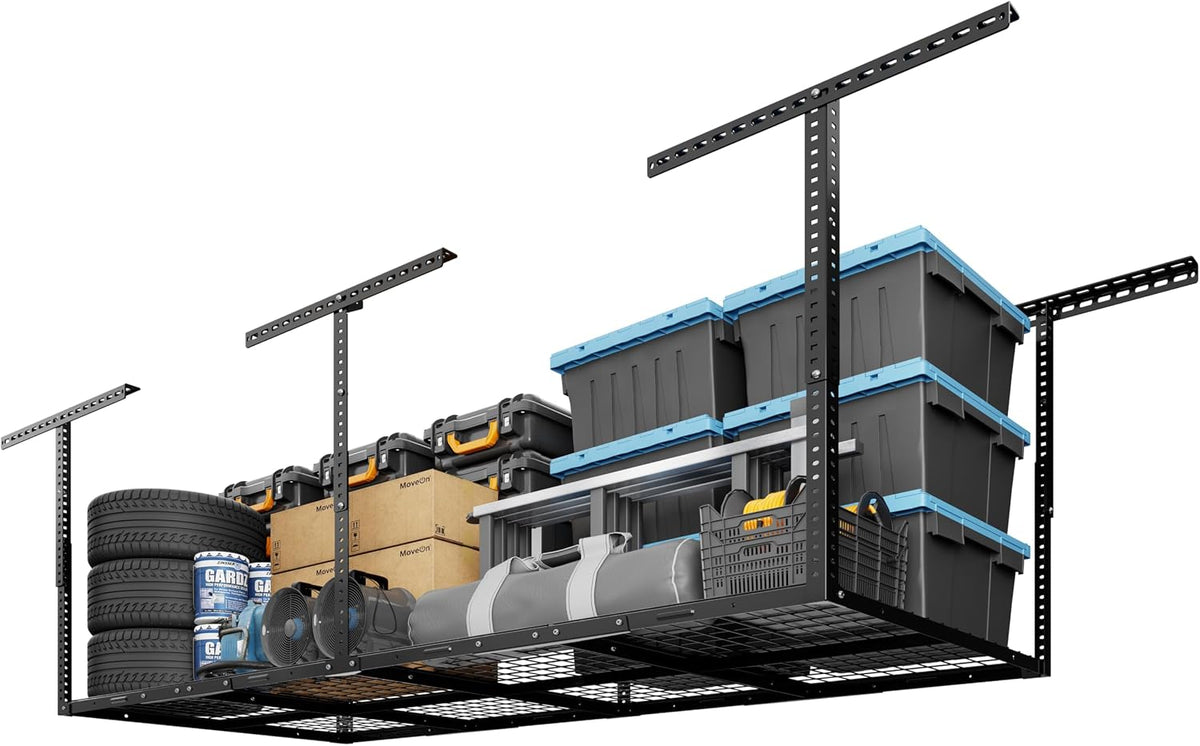 fleximounts 3x8 overhead garage ceiling storage rack organization shown in use