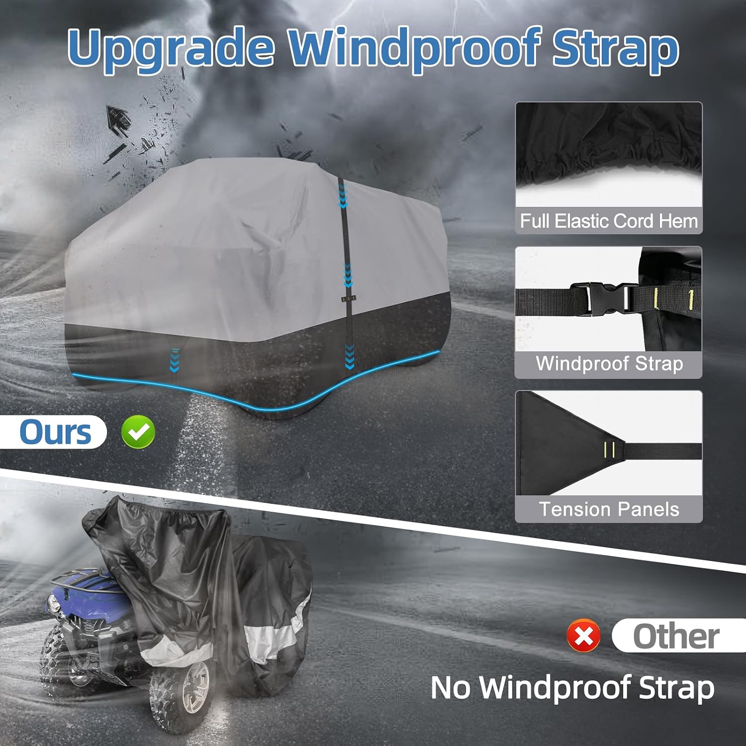600D Waterproof & Windproof ATV Cover, 4 Wheeler Covers Outdoor Storage All Weather Protect, Quad Cover Fit for Polaris Yamaha Suzuki Honda, 95" L x 50" W x 48" H
