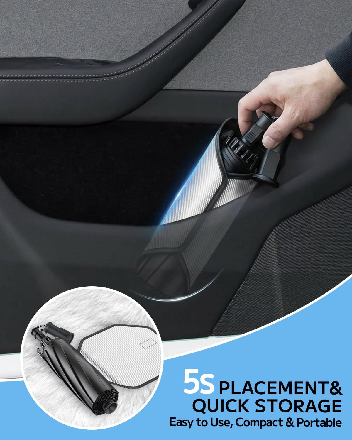 Car Windshield Sun Shade Umbrella for Acura&B MW&Chevrolet&Dodge&Ford&GMC&Honda&Jeep&Kia& L EXUS&Lincoln&Mazda&Nissan&Subaru&Tesla&VW [600D Carbon Fiber] Upgraded Scratch-Resistant Handle