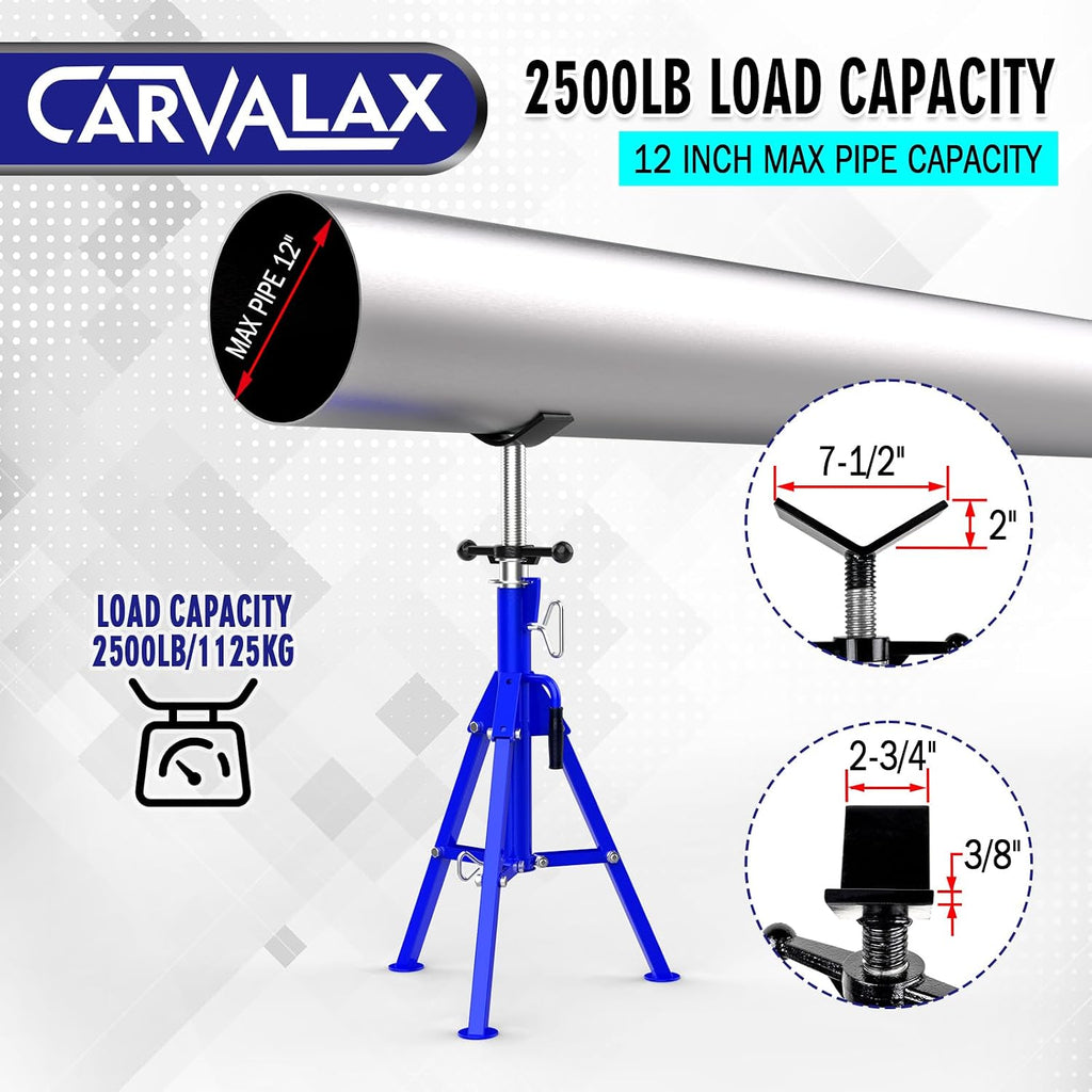 CARVALAX V-Head Pipe Jack Stands, Adjustable Pipe Stand for Welding | 28"-52" Adjustable Height, Fits 1/2"-12" Pipe Capacity, 2500LB Load Capacity, w/Portable Folding Legs