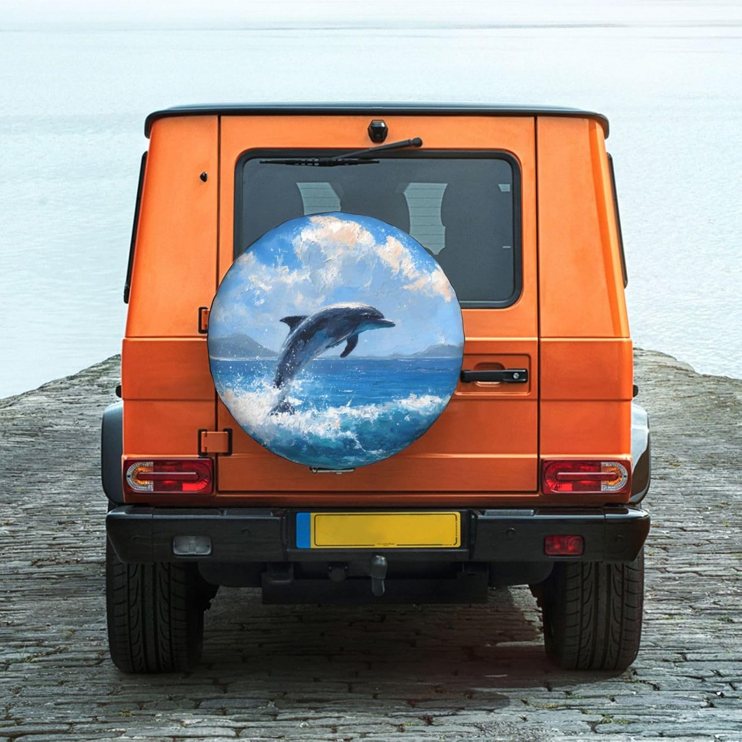 Dolphin Jumping Out Spare Tire Cover Waterproof Sunproof Polyester with Adjustable Rope Buckle Dust Protection for SUV Truck Trailer