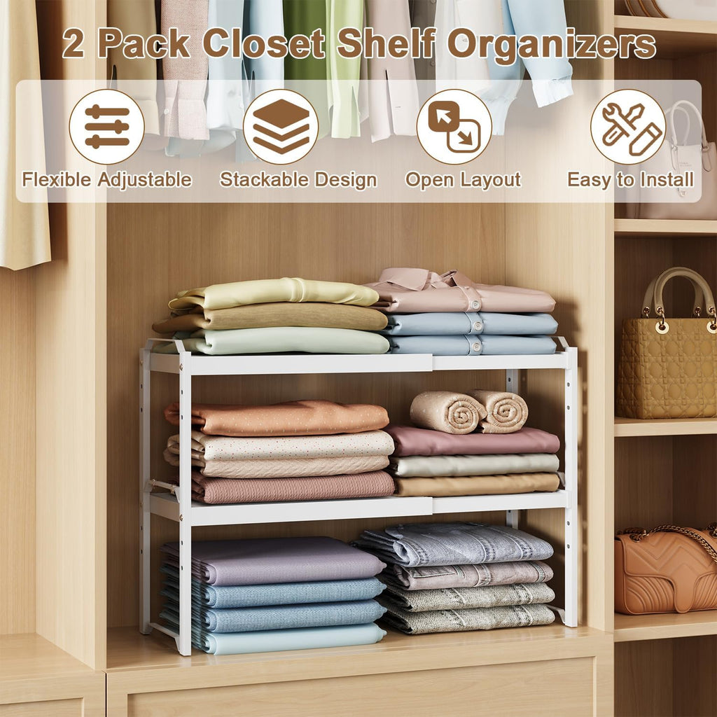 cottage charm expandable stackable closet shelf organizer, adjustable shown in use