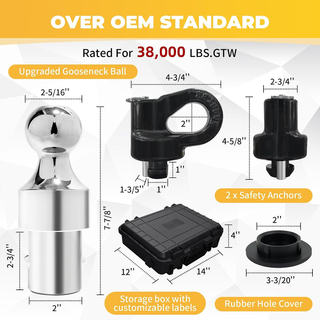 Grandroad auto 60692 Puck System Gooseneck Hitch Ball Kit, 38K LBS GTW, Compatible with 2013-2026 Ford F250 F350 F450, 2016-2026 Chevrolet Silverado, GMC Sierra & Nissan Titan XD, 2-5/16 Inch Ball
