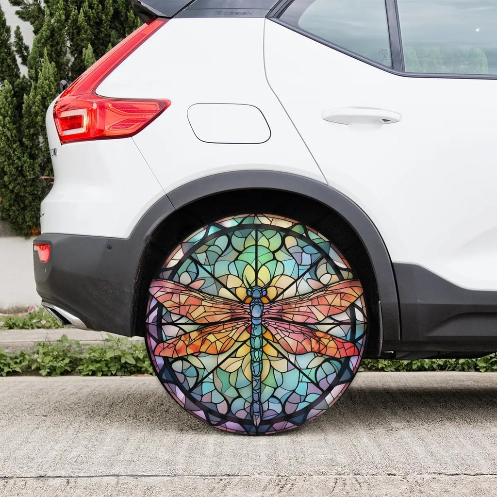 Spare Tire Cover for RV Trailer, Glass Dragonfly Pattern Tire Covers Universal Fit for Travel Trailer Camper Jeep RV SUV Truck Waterproof Wheel Cover (17 inch for Diameter 31” - 33”),A-789