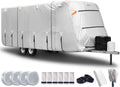 FRUNO Oxford Fabric Travel Trailer Cover RV Cover 27'-30' Waterproof Rip-Resistant Anti-UV Camper Cover for Winter Snow with Jack Cover 4 Tire Covers and Gutter Covers