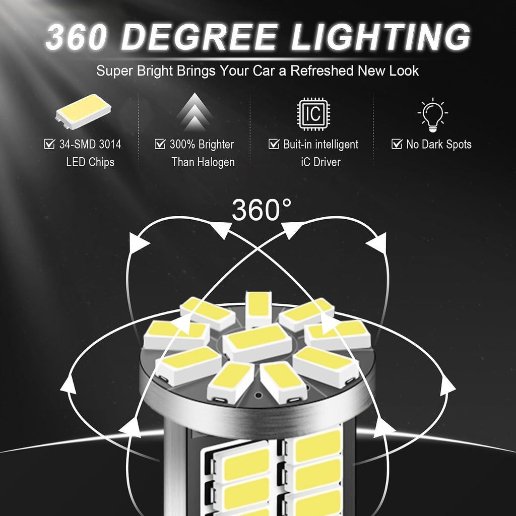 iFunyLED 10 Pieces 194 LED Bulb Super Bright 6500K T10 168 2825 W5W 34-SMD 3014 Chipsets Replacement Bulbs for Car Trunk Interior Dome Map Door Dash Courtesy License Plate Back Up Lights - Xenon White