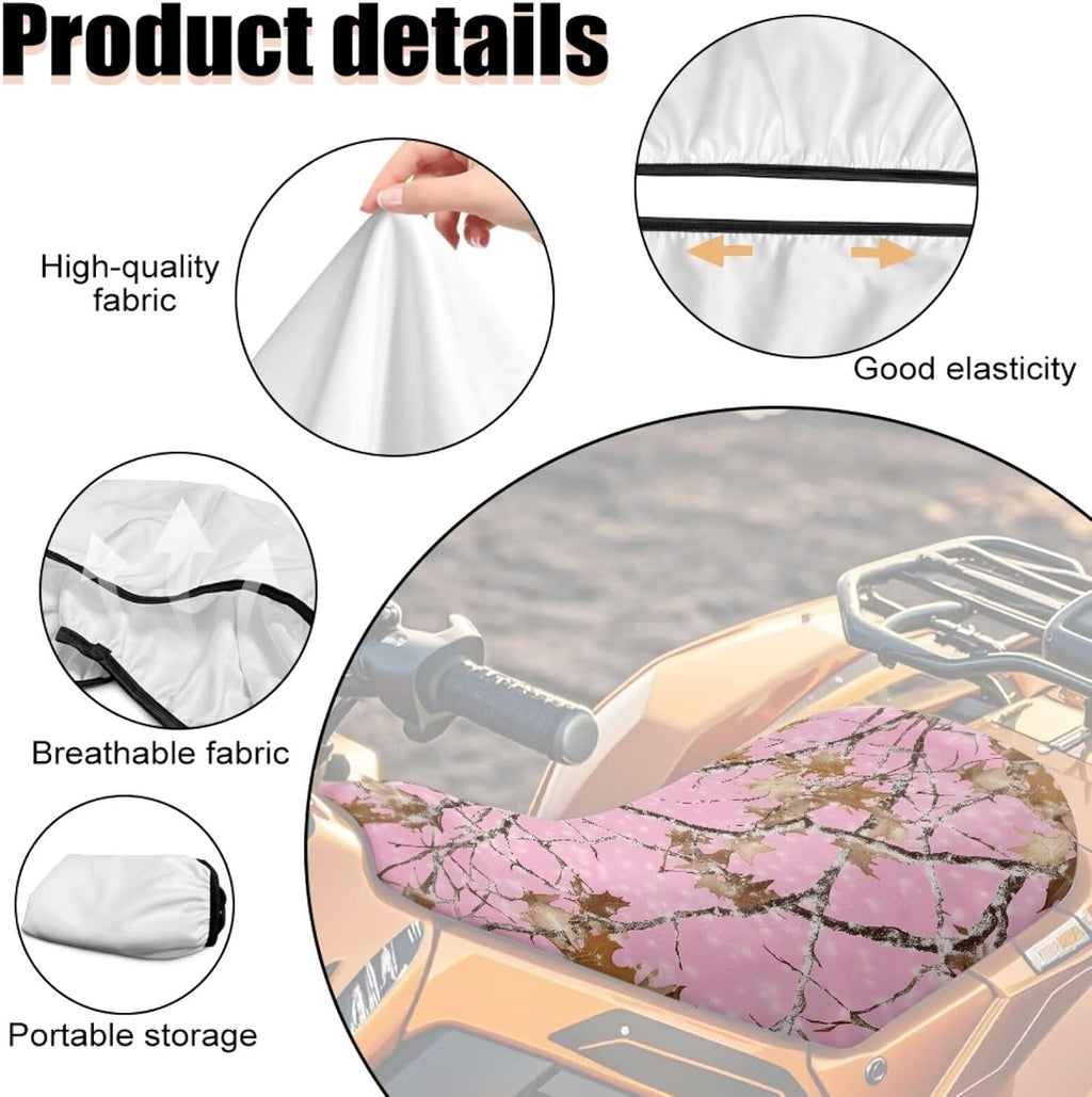 JoyLamoria ATV Seat Cover Camo Hunting Pink Oak Accessories Breathable Cushion Protector ATV Back Seat Powersports Cushion Covers for Most Models