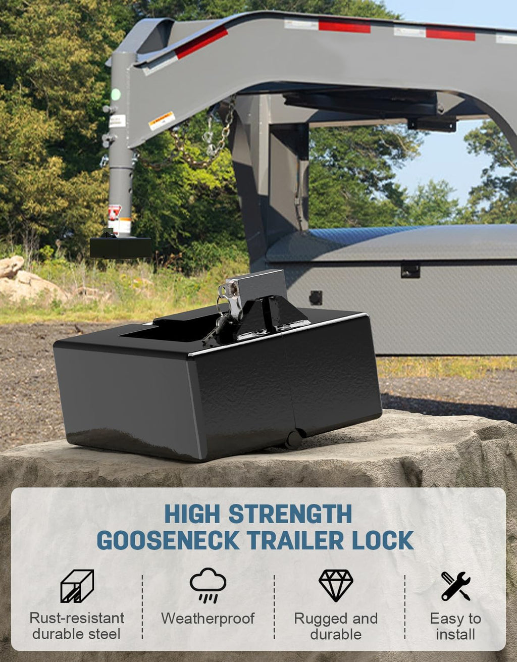 Upgraded Gooseneck Trailer Lock, Gooseneck Locks for Round and Square Trailer Tubes, Heavy Duty Locks for Most 7-Inch Baseboard Couplers - Black