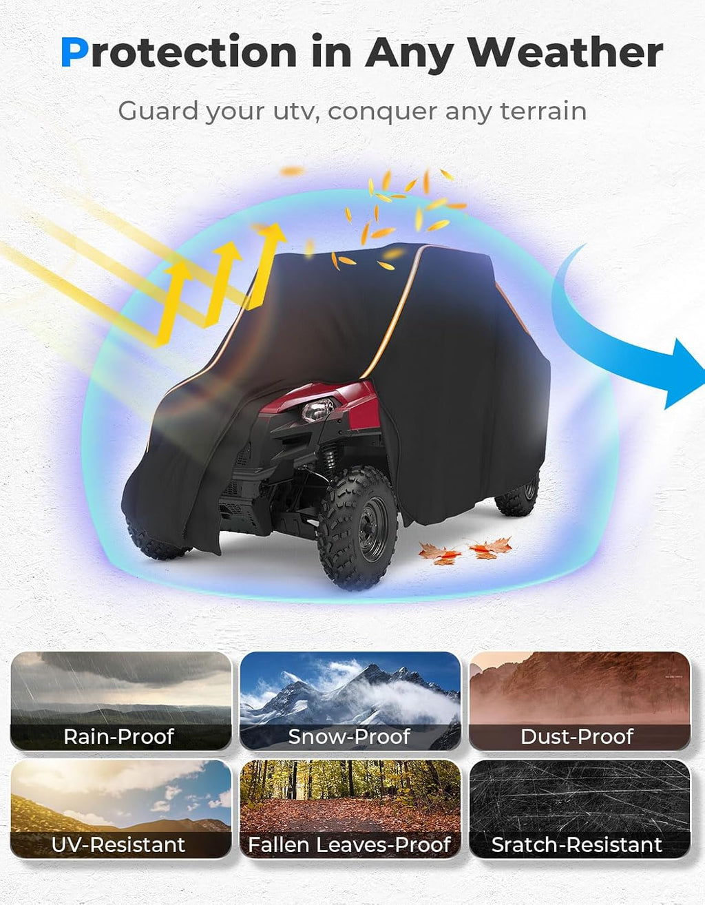 KEMIMOTO UTV Cover 2 Seater All-Weather Protection, Compatible with Polaris Ranger XP 1000/ Mule/Pioneer/Wolverine/CFMOTO UForce, Ranger Cover 2-3 Seater PU Oxford Cloth Windproof Medium Size