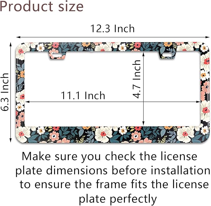 Folk Floral License Plate Frame Colorful Flowers Stainless Steel License Plate - Image 3