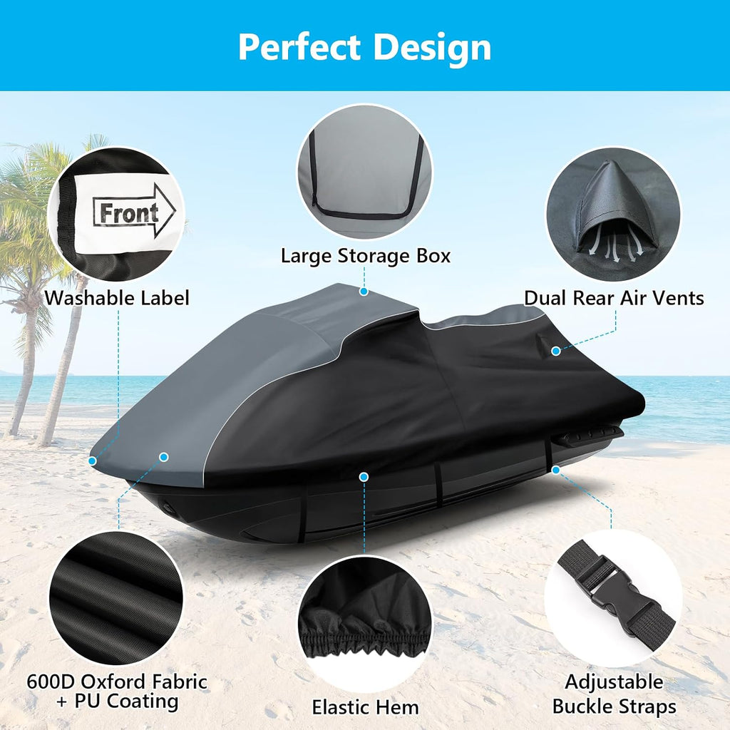 Waterproof Jet Ski Cover for Yamaha VX Cruiser/VX Cruiser HO 2021-2024, 600D Trailerable Jet Ski Cover with 2 Air Vents, Heavy Duty Oxford All Weather Waverunner Cover