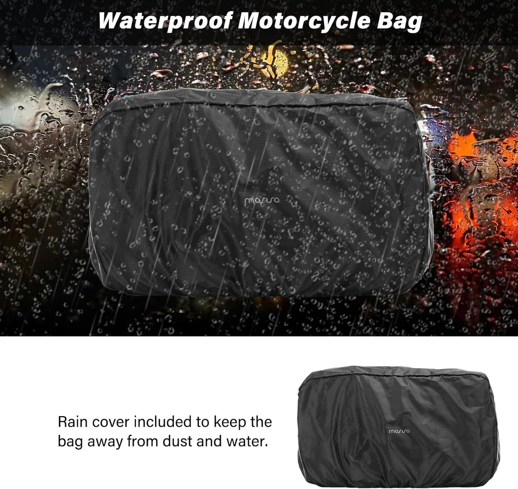 MOSISO Motorcycle Tail Bag with Expandable Capacity 32L-48L, Motorcycle Rear Seat Trunk Gear Bag with Rain Cover&Shoulder Strap, Motorbike Storage Duffle Carry Travel Luggag, Black