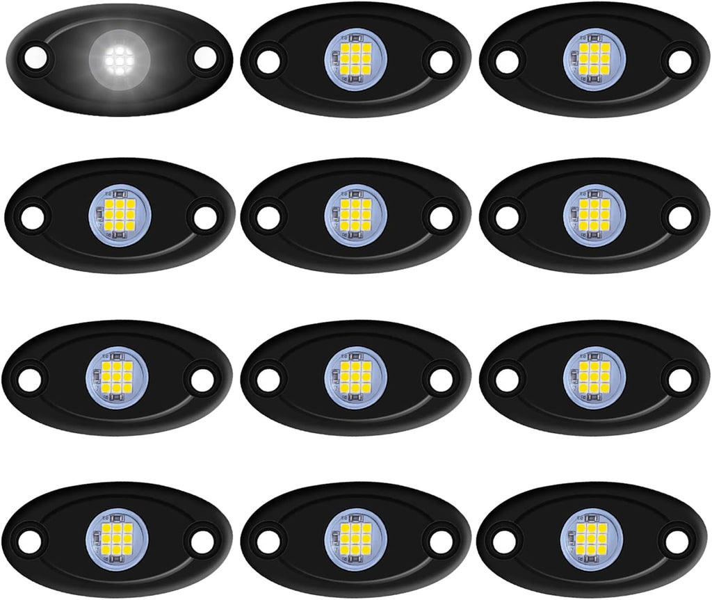 12 Pods LED Rock Lights Neon Underglow Light for Car Truck ATV SUV Under Body Glow Light Trail Fender Lighting (White)