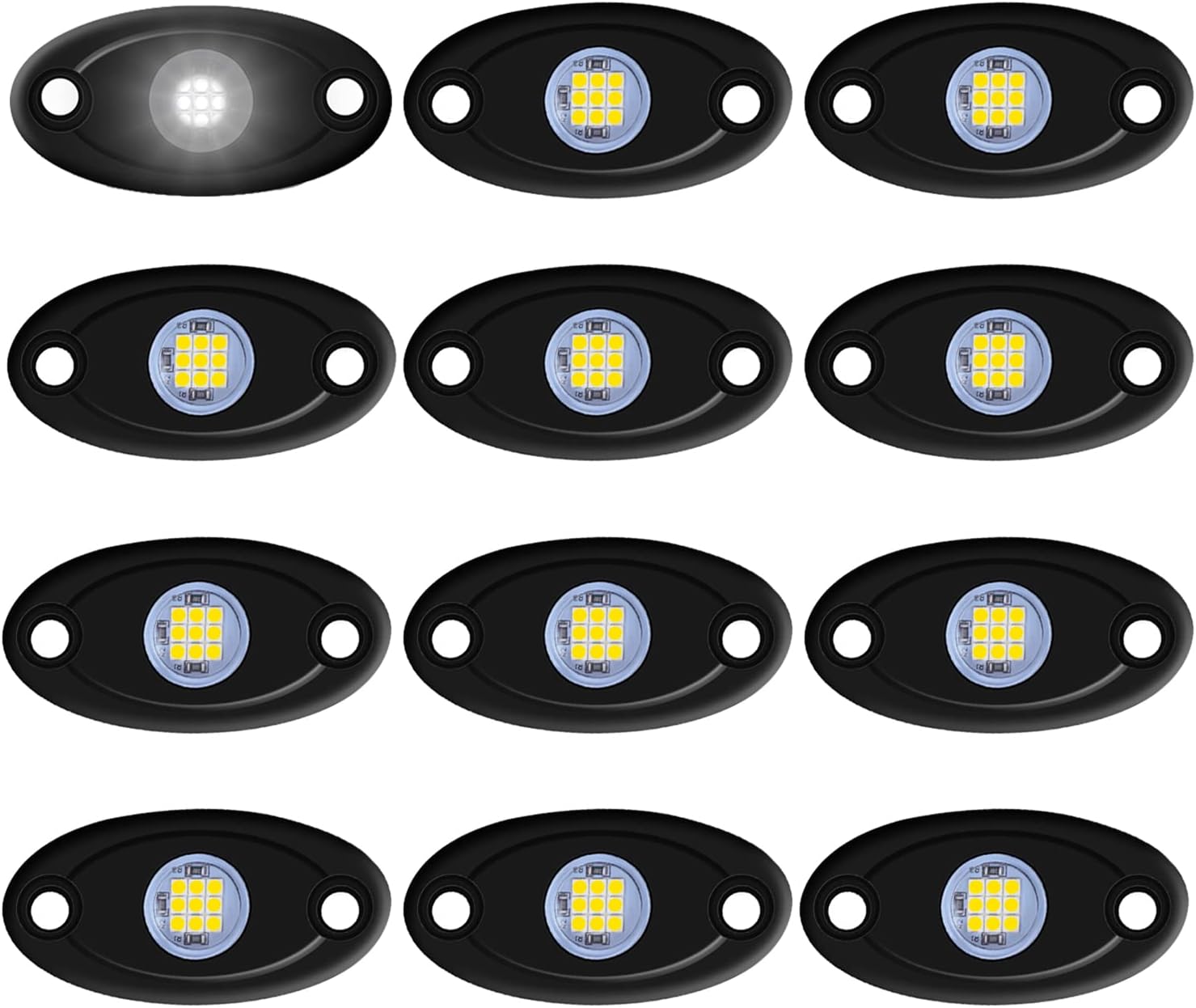 12 Pods LED Rock Lights Neon Underglow Light for Car Truck ATV SUV Under Body Glow Light Trail Fender Lighting (White)