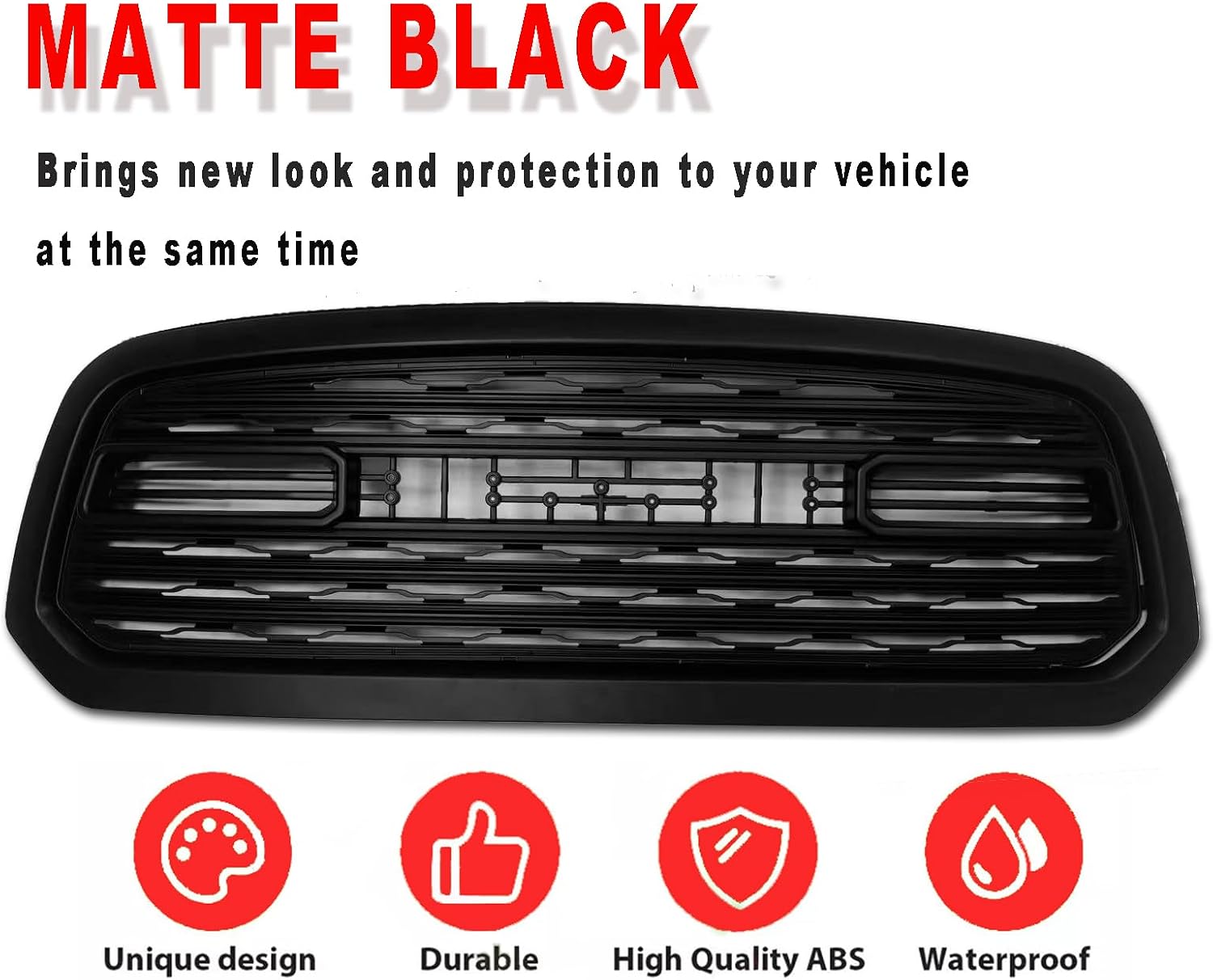 Front Bumper Grille Compatible with 2013 2014 2015 2016 2017 2018 Ram 1500 Grill, Replacement Aftermarket Grill with Letters Matte Black, Limited Style