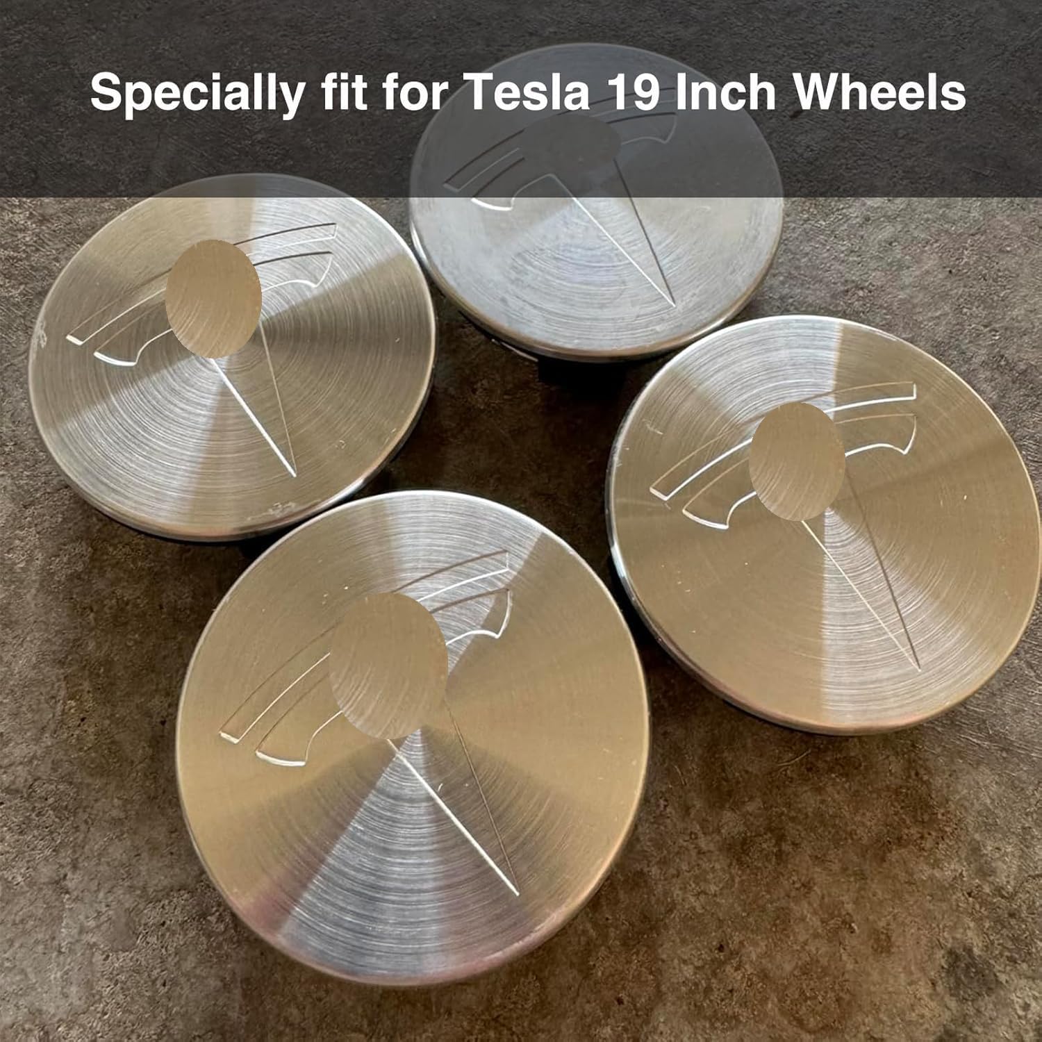 Silver Wheel Center Hub Caps with Tesla Emble Brand Center Caps for 2019-2024 Model Y with 20 Silver Lug Nut Covers