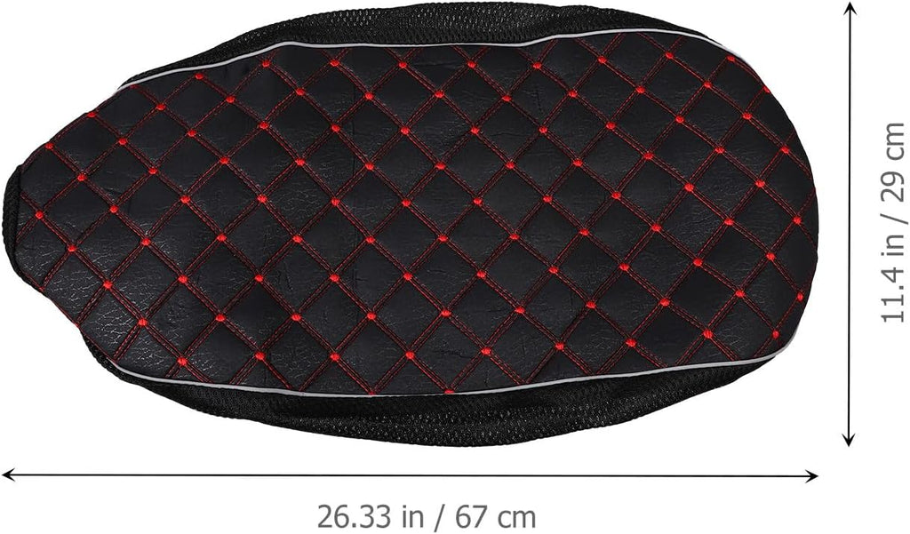 Motorcycle Seat Cover Cushion Breathable Anti-Slip Mesh Fabric Large Red Grid Pattern Sunscreen Protector for Scooter and Moped All-Season Electromobile Seat Pad