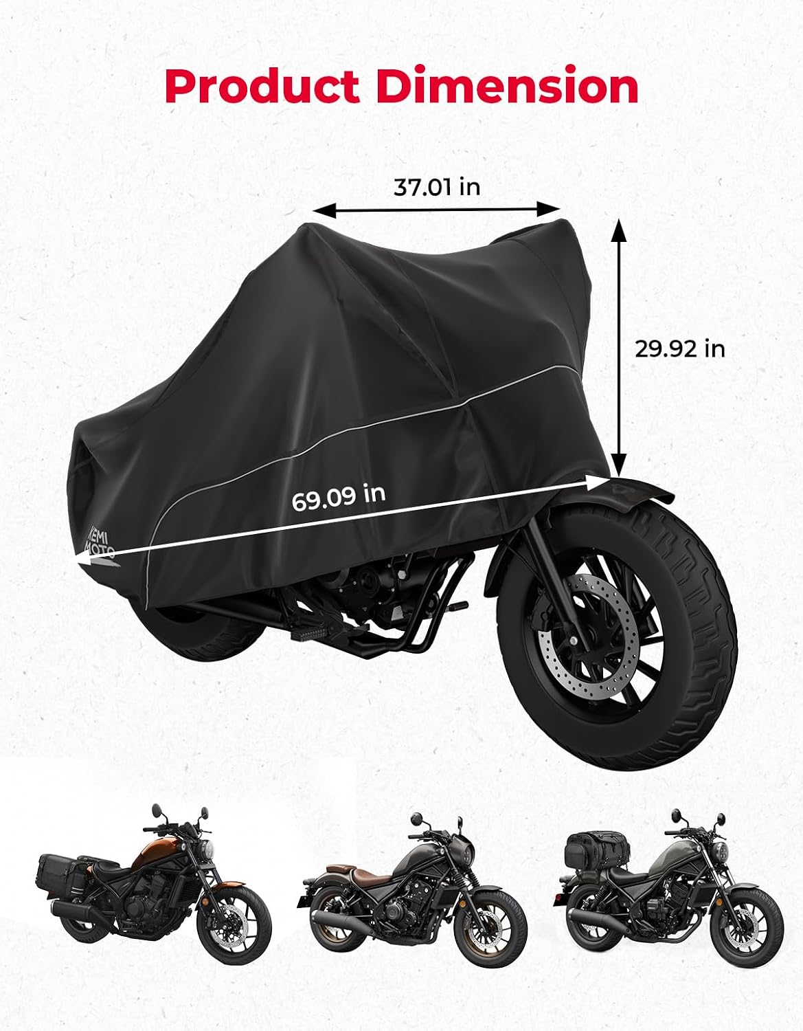 KEMIMOTO Motorcycle Half Cover Outdoor Waterproof Storage Bag Fit Lightweight Fit for Rebel CMX300 500 1100 Sportster Iron 883 Shadow Vulcan S Boulevard S40 Rain Snow Dust Protection Cover