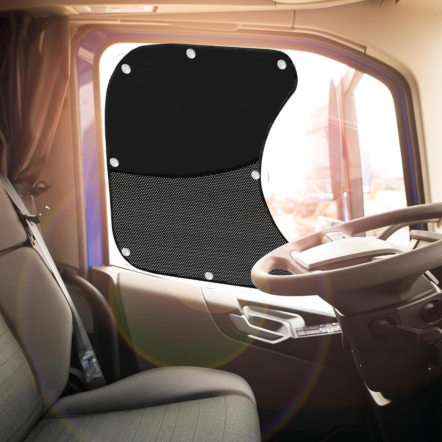 Semi Truck Side Window Sun Shades for Hino 258LP 2015-2026, 2 Pack Breathable Privacy Mesh Window Covers with 8 Suction Cups, Driver & Passenger Side | Helps reduce cabin heat, maintains outside visibility, flexible fabric, everyday travel ready