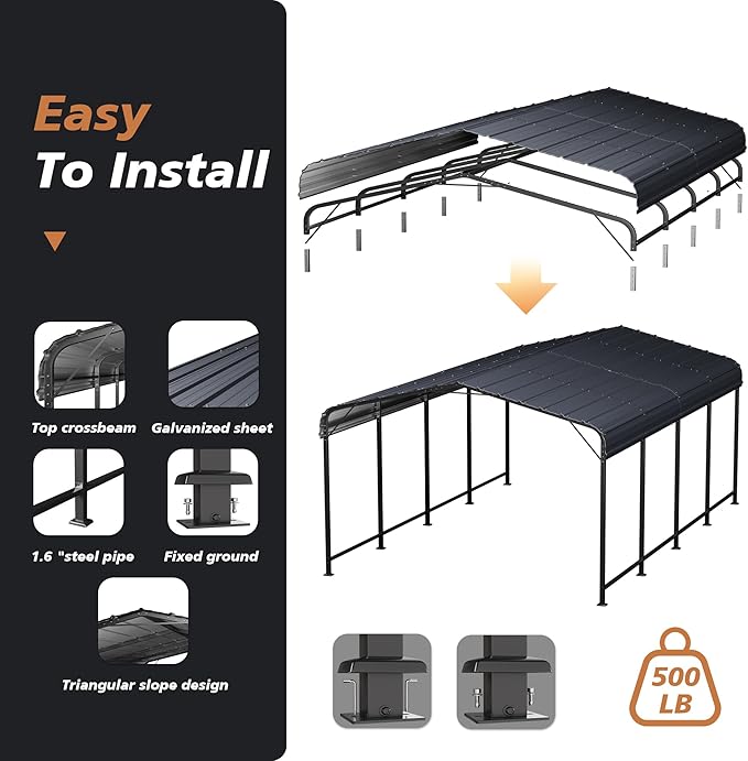 HOMPUS 10x20 FT Metal Carport, Enhanced Base Oversized Garage Carports - Image 3