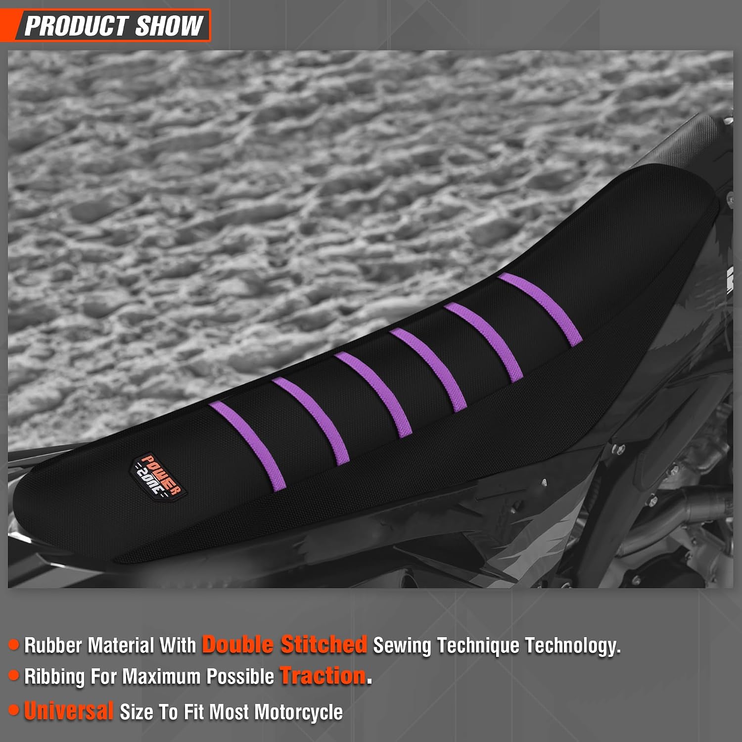 Universial Dirt Bike Seat Cover - Soft Ribbed Rubber Seat Covers for Motorcross Enduro (Purple)