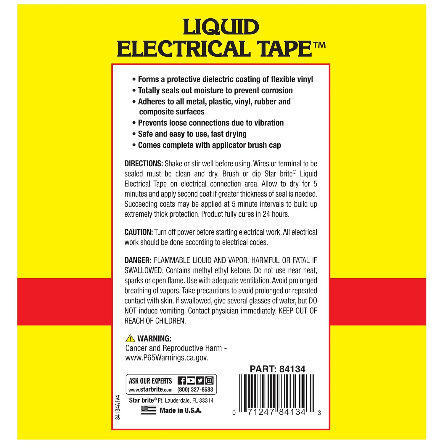 STAR BRITE Liquid Electrical Tape - Superior Adhesion and Flexible Protection for Frayed Cables, Terminals, and Electric Splices