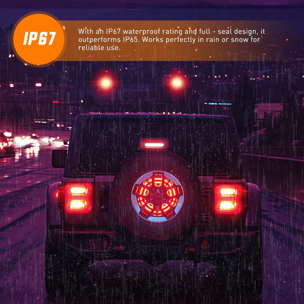 Nilight Spare Tire Brake Light Red Double Row LED Ring 3rd Third Stop Rear Wheel Lights Plug and Play Fit for 2018 2019 2020 2021 2022 2023 2024 2025 2026 Jeep Wrangler JL