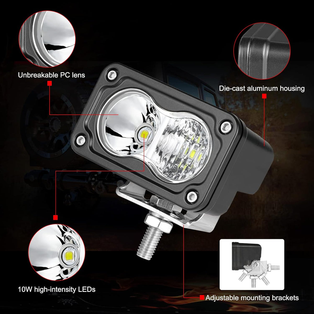 3 inch driving lights led pod light cube, close-up detail